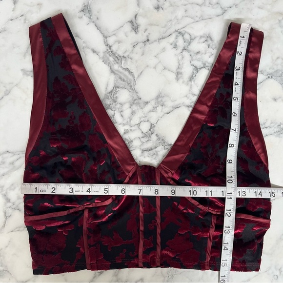 Free People Magic Hour Cami Maroon Red Burnout Velvet Satin Trim Medium - Picture 14 of 15